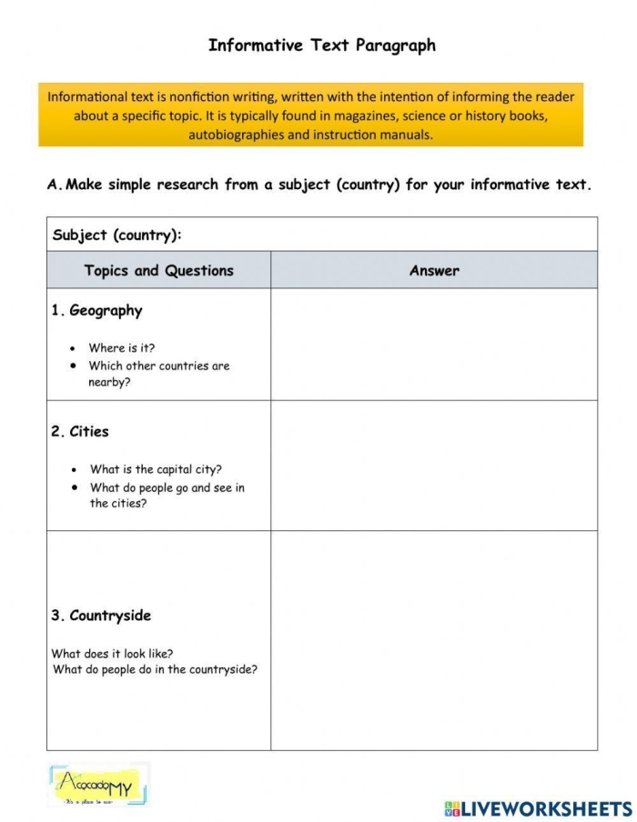 Outline an Informative Paragraph Worksheet for Fifth Grade Lesson 19 Fifth grade worksheet showing a sample paragraph and guided outline for writing informational text