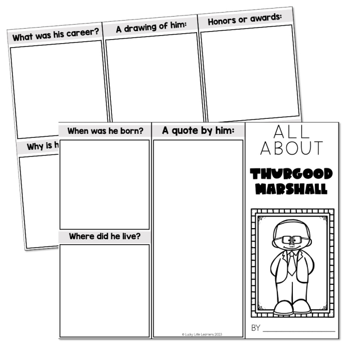Informational reading comprehension worksheet focused on Thurgood Marshall for sixth graders