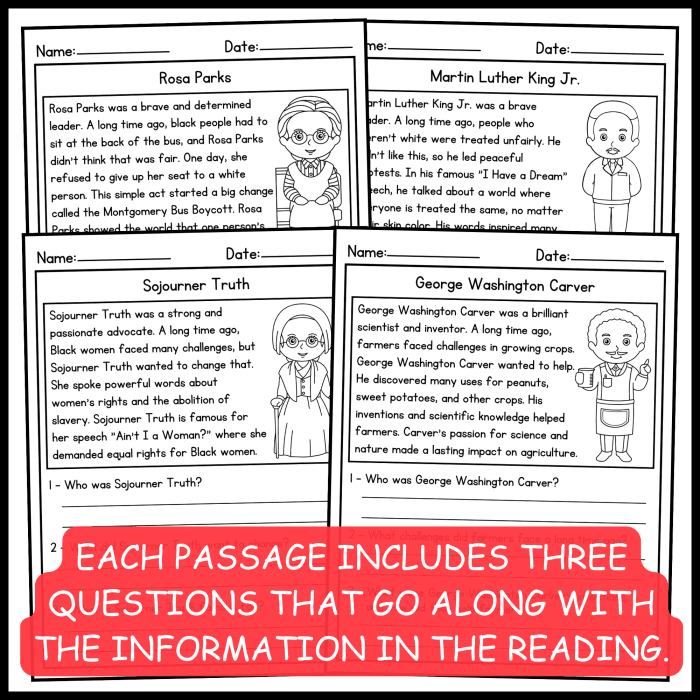 Worksheet image depicting George Washington Carver's life and accomplishments in reading comprehension Informational worksheet featuring a biography of George Washington Carver for sixth graders