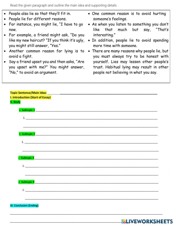 Outline an Informative Paragraph Worksheet 14 Fifth grade reading worksheet showing a sample paragraph and outline structure for informative writing