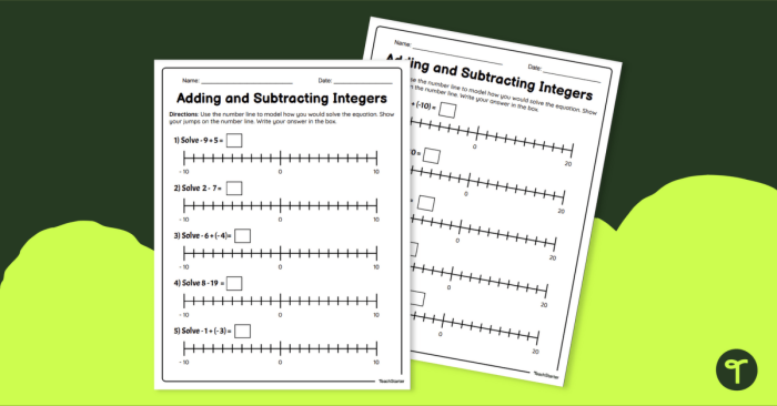 Seventh grade student working through integer subtraction problems on a number line diagram