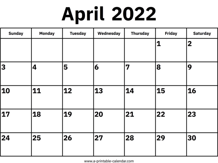Interactive April calendar worksheet for Pre-K kids to fill in dates and color images.