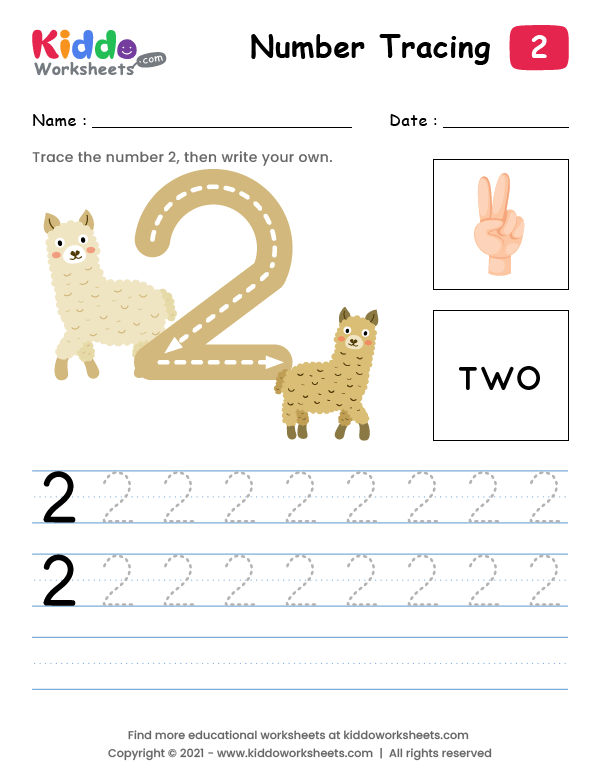 Interactive worksheet for teaching the number 2 through fractions for Pre-K students