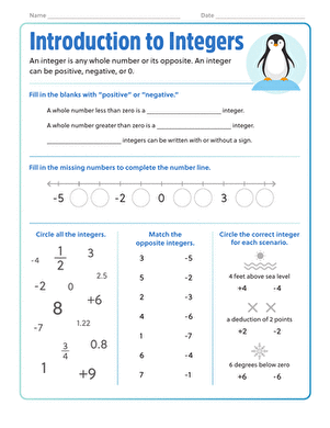 Interactive worksheet for sixth graders exploring the concept of integers and their applications. Engaging introduction to integers worksheet for math students.