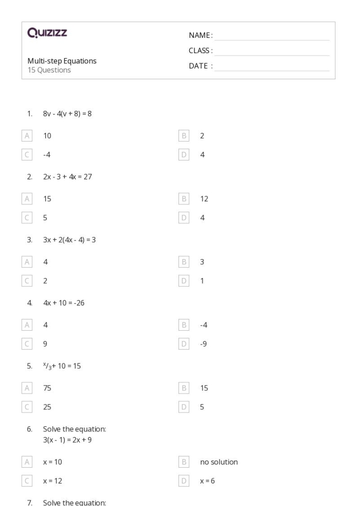 Engaging code-breaking activity to enhance math skills in multi-step equations Interactive worksheet for eighth graders to solve multi-step equations while cracking a code