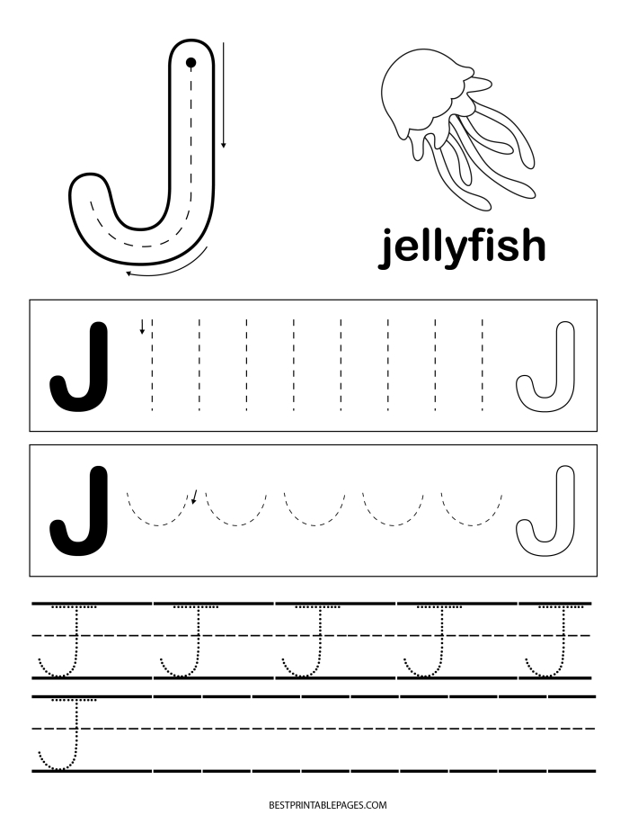 Interactive worksheet encouraging preschoolers to discover words that begin with the letter J.