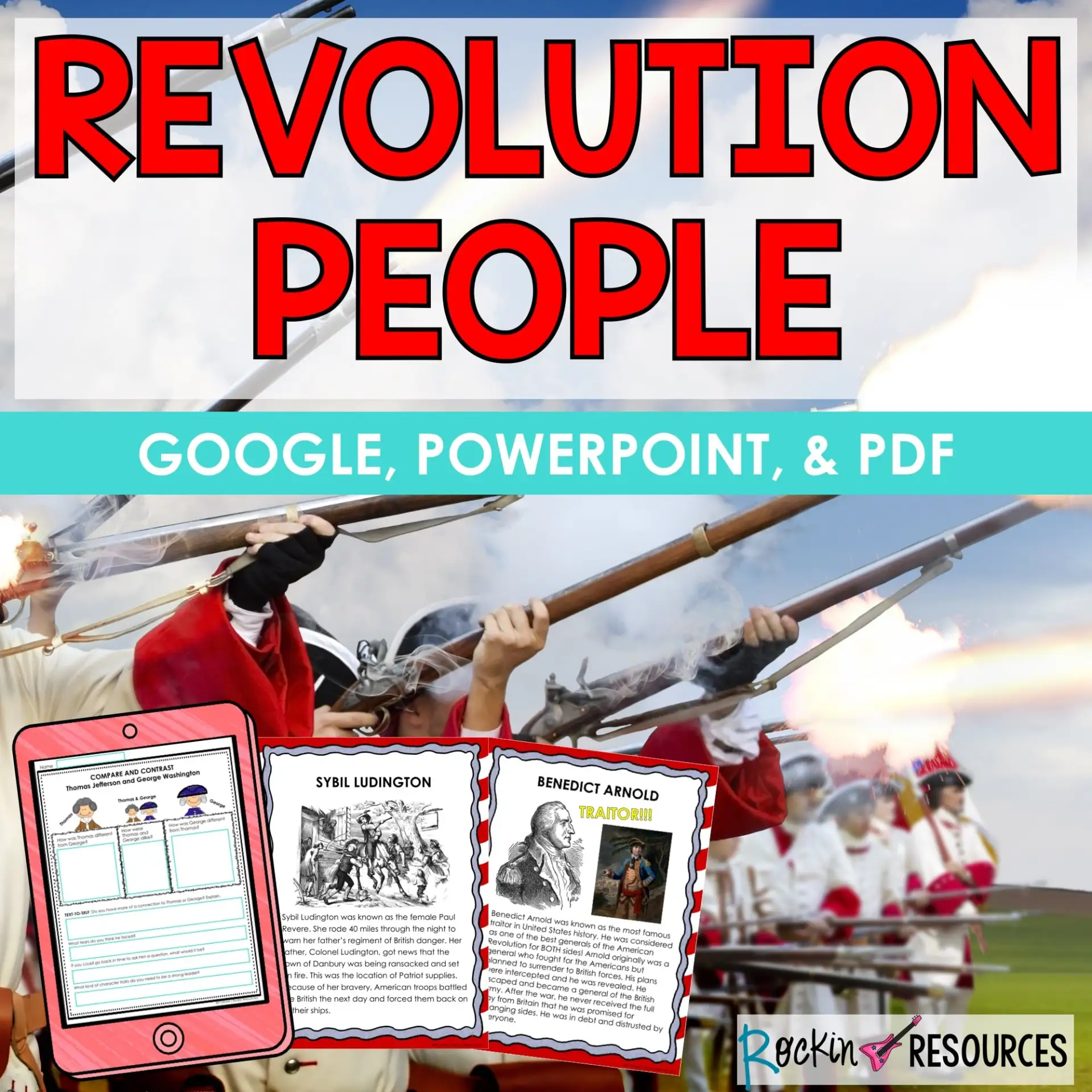 Key Historical Figures of the American Revolutionary War Educational Resource Fifth grade students learning about important Revolutionary War figures through an interactive worksheet activity