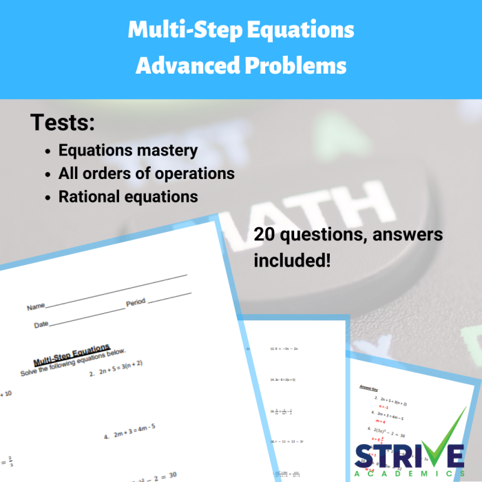 Engaging multi-step equations activity for eighth graders featuring a Tic-Tac-Toe format Interactive Tic-Tac-Toe worksheet for practicing multi-step equations in eighth-grade algebra