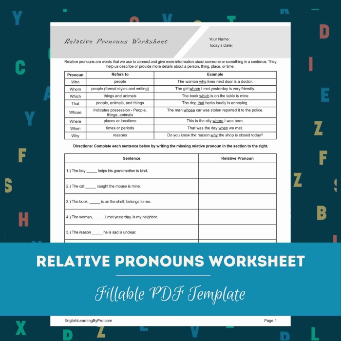 Identify Relative Pronouns worksheet for grade 4 practice Interactive worksheet for fourth graders to identify relative pronouns in sentences