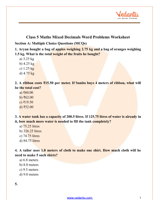 Sweet Sprouts decimal math practice page for middle school learners Sixth grade students solving decimal operations word problems about plants and gardening on a worksheet
