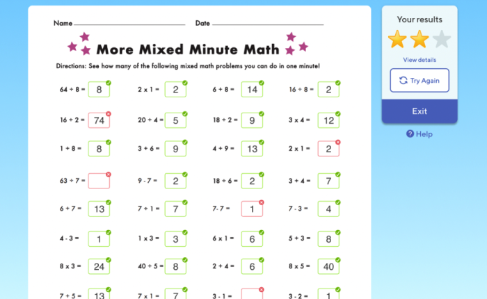 Third grade student working on a Division Challenge Level 2 worksheet with two-digit divisors and three-digit dividends
