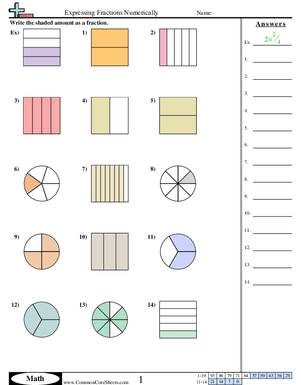 An educational worksheet for learning fractions in both number and word form Children engaged in writing fractions on an introductory worksheet for third graders