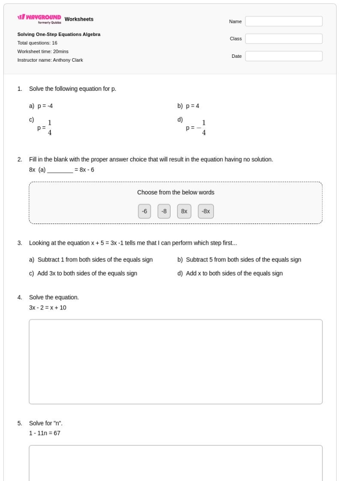 Multiplication Inverse Equations Worksheet for Third Grade Students Worksheet featuring inverse equations focused on multiplication for third graders learning fractions