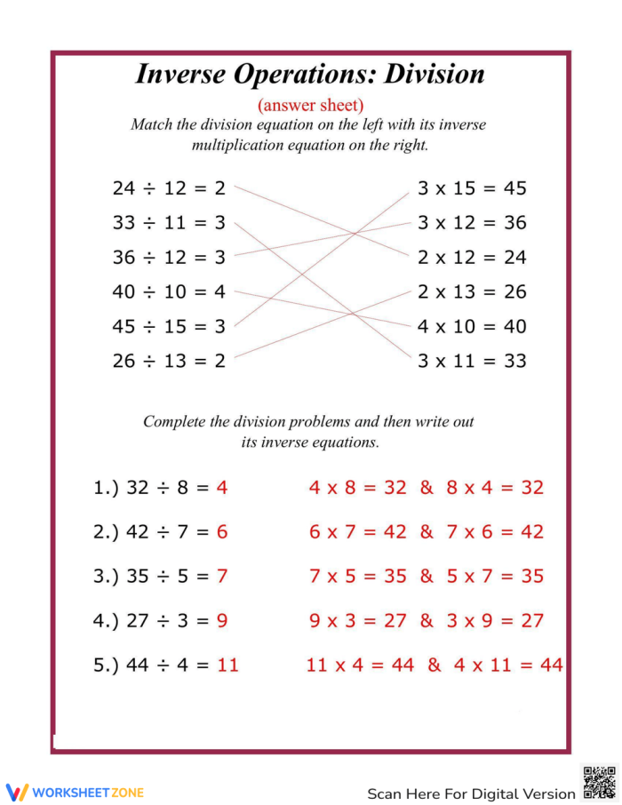 Multiplication and inverse relationships worksheet for third graders Worksheet for practicing inverse equations through multiplication with fractions