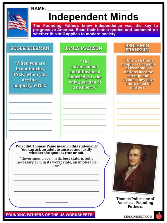 Fifth grade worksheet featuring Irish-American founding fathers for numbers and counting practice
