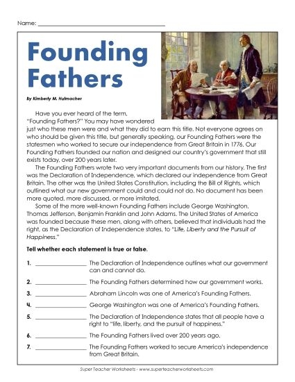 Four Irish-American founding fathers portrait illustrations for a fifth grade history counting worksheet