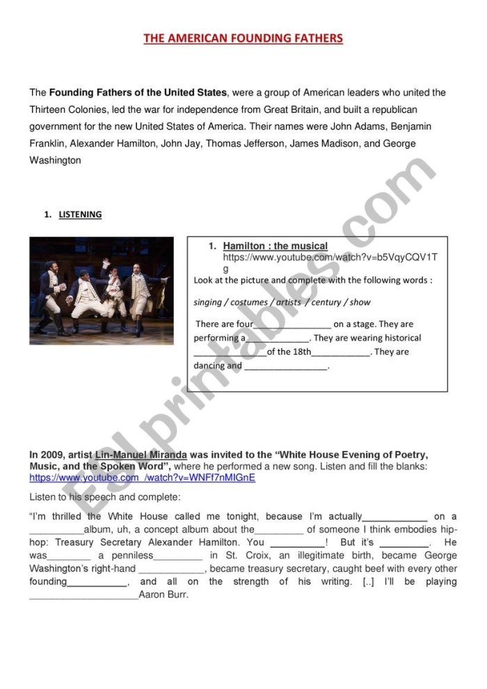 Fifth grade worksheet about four Irish-born founding fathers with number and counting activities
