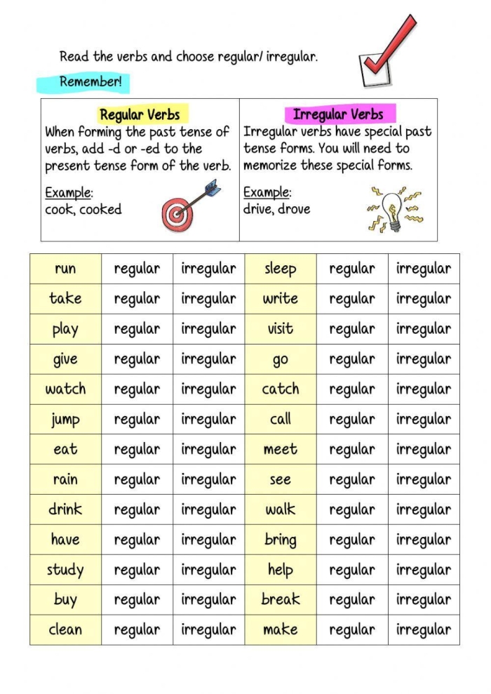Second grade grammar worksheet showing irregular plural nouns and verb forms with examples like tooth to teeth and baby to babies