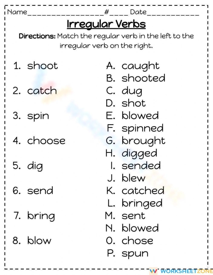 Second grade irregular plural nouns and verb conjugation practice worksheet 18
