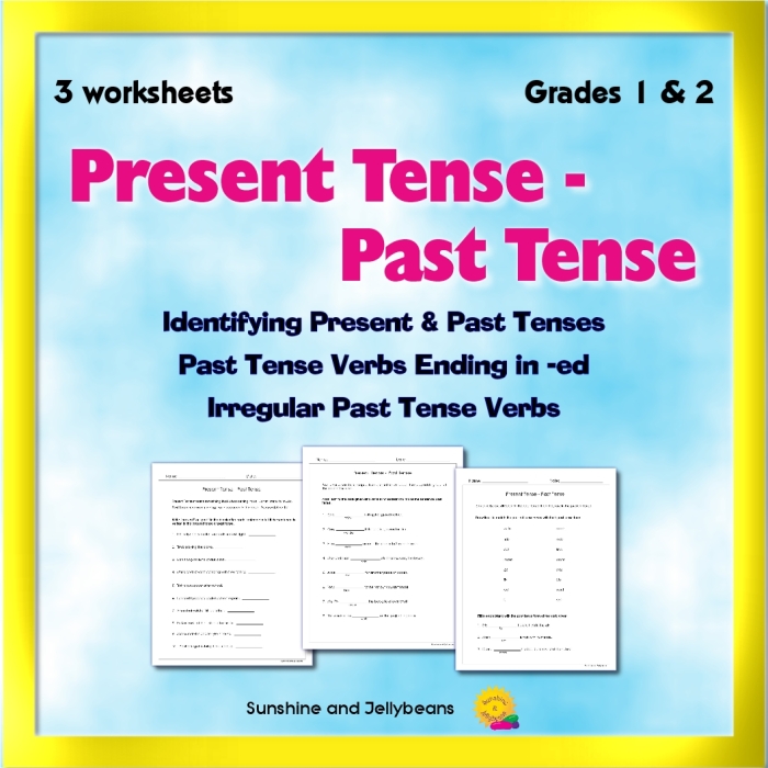 Present to Past Tense Practice Sheet 25 for Elementary Grammar Instruction Second grade grammar worksheet showing irregular past tense verb conversion exercises with letter blanks for spelling guidance
