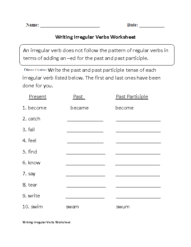Irregular Past Tense Verbs Assessment Worksheet for Second Grade Page 3 Second grade student completing an irregular past tense verbs check-in worksheet