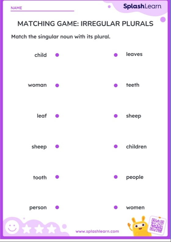 Irregular Plural Noun Match Worksheet Page Six Second grade student completing an Irregular Plural Noun Match worksheet activity