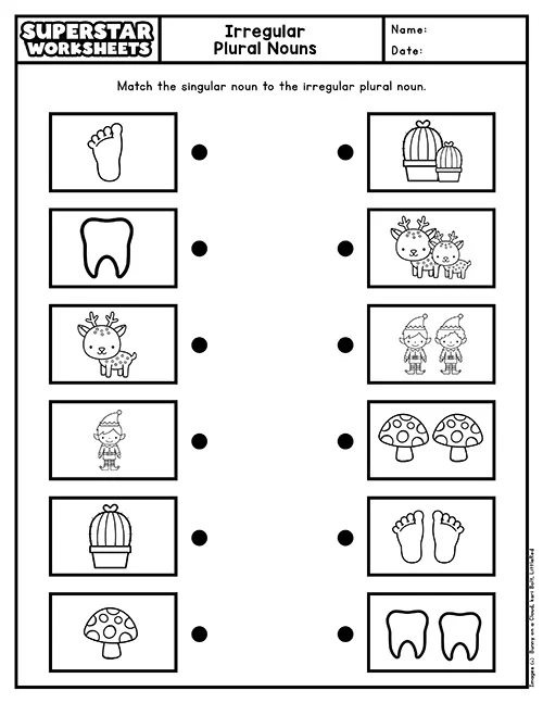 Engaging worksheet to help students learn irregular plural nouns through matching exercises Irregular plural noun match worksheet for second graders focusing on noun practice