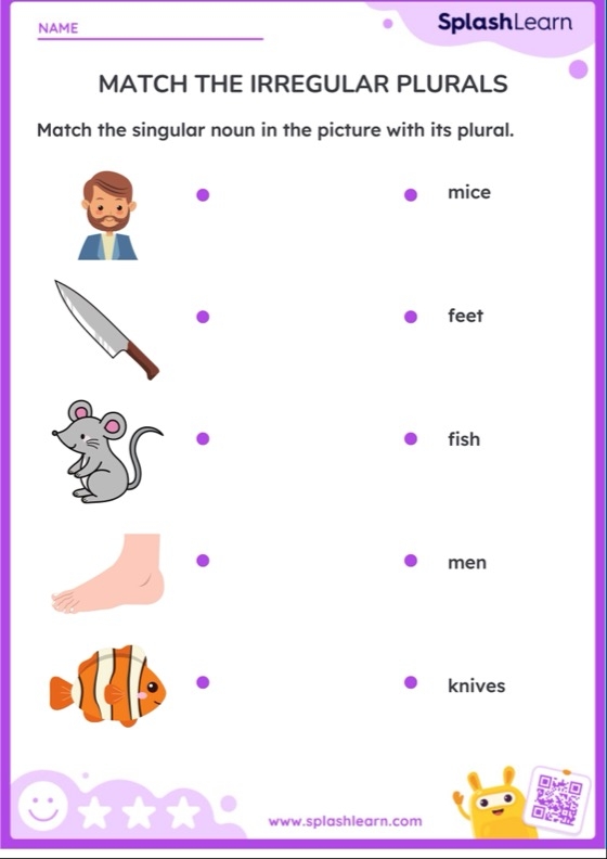 Irregular Plural Noun Match Worksheet for 2nd Grade Exercise 15 Second grade student worksheet for matching irregular plural nouns with a variety of grammar exercises