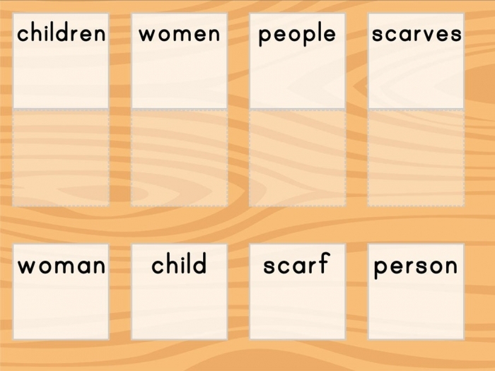 Irregular Plural Noun Match Worksheet 16 Second grade students matching irregular plural nouns on a printed worksheet