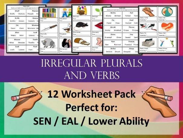 Second grade grammar worksheet focusing on irregular plural nouns and verb spelling patterns