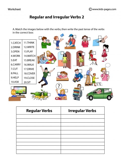 Second grade students completing an Irregular Verb Match worksheet to learn past tense verbs