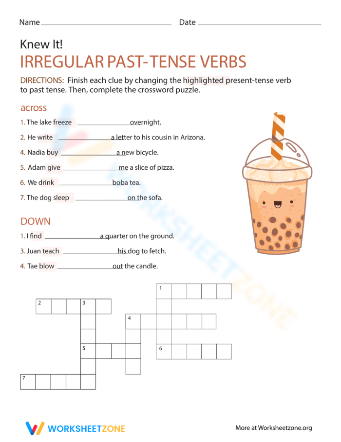 Knew It! Irregular Past-Tense Verbs practice sheet for young learners Worksheet featuring engaging exercises on irregular past-tense verbs for third-grade students