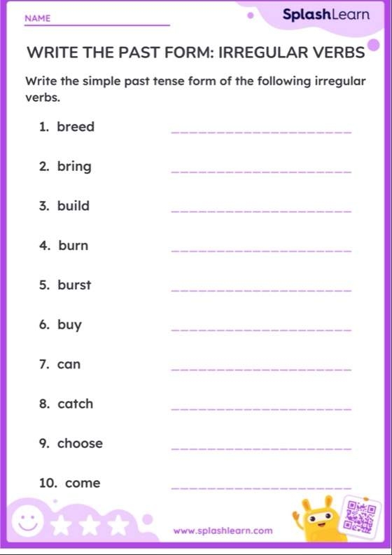 Irregular Past Tense Verbs Check-in Worksheet 17 for Second Grade Writing Second grade students completing an irregular past tense verbs check-in worksheet