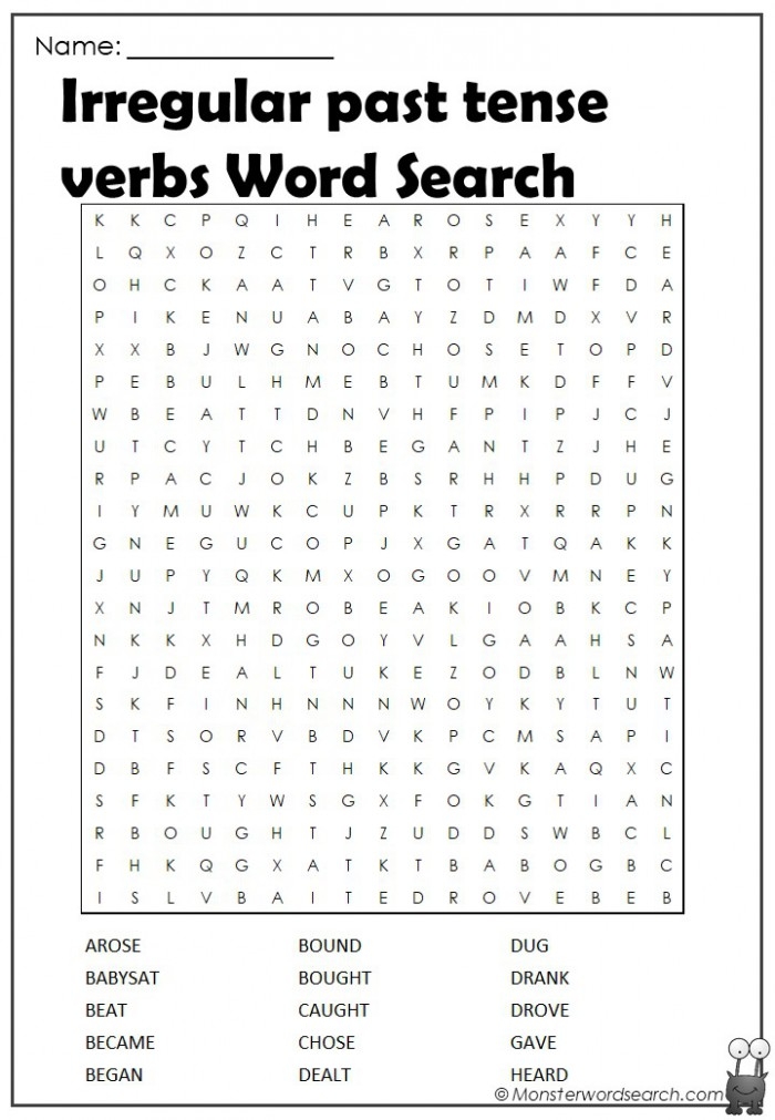Engaging worksheet for practicing past tense verb transformations Irregular past tense verbs word search worksheet for second grade students