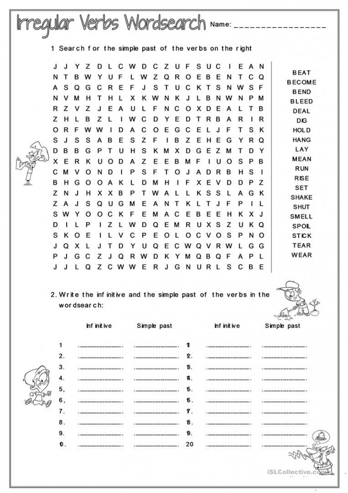 Engaging activity to transform present tense verbs into their past forms Irregular past tense verbs word search worksheet for second graders