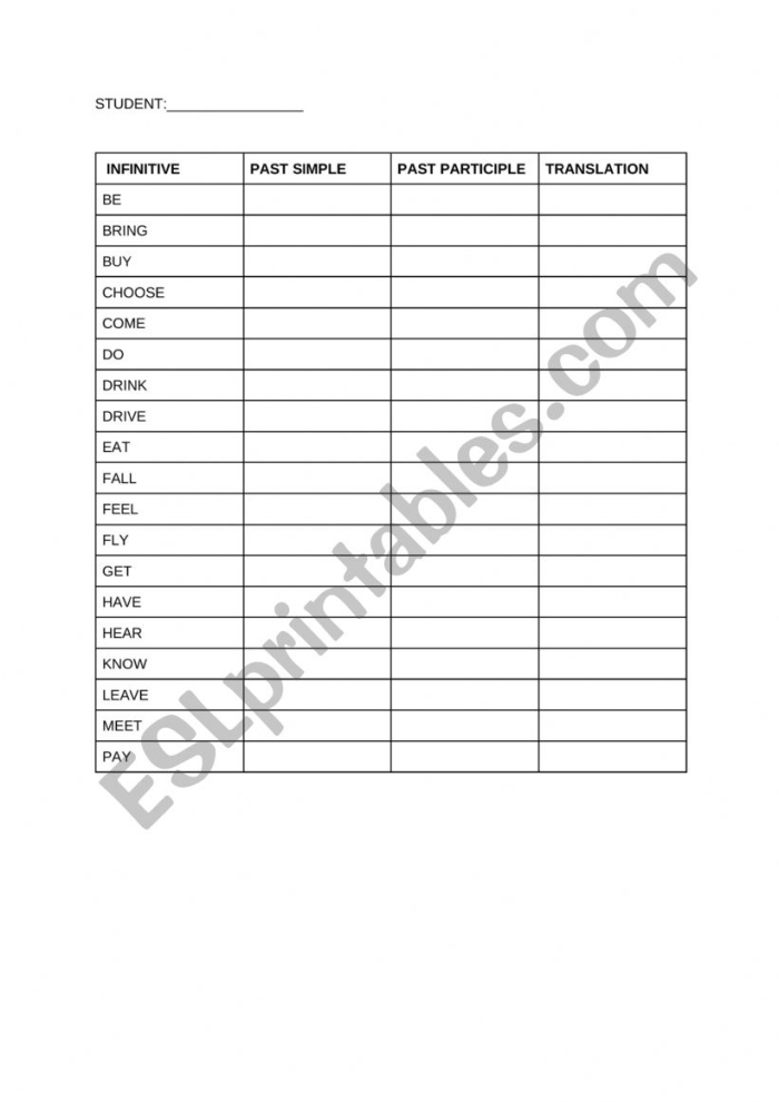 Irregular verbs worksheet for third graders focusing on grammar exercises