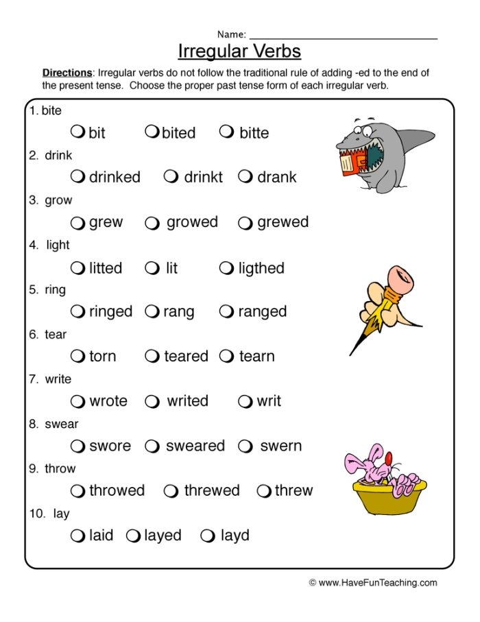 Grammar Time: Irregular Verbs Worksheet - Image 7 Irregular verbs worksheet for second graders focusing on "to be," "to do," and "to have