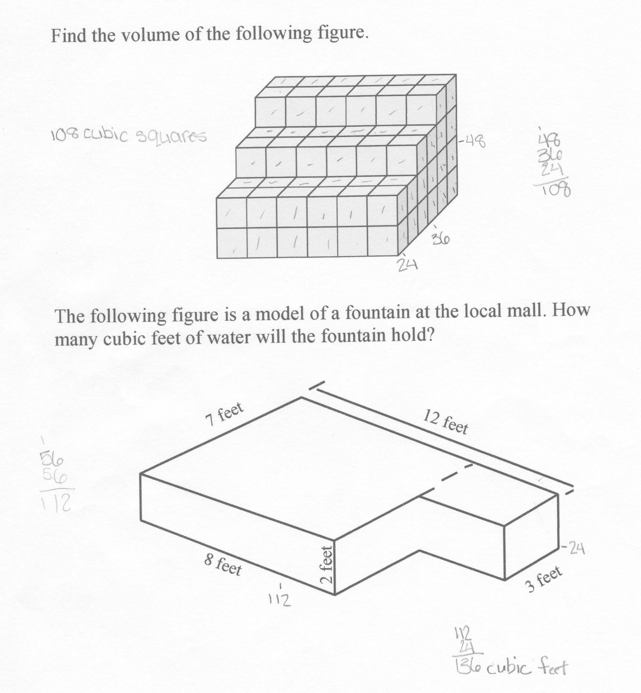 Worksheet showcasing irregular volume shapes for fifth graders