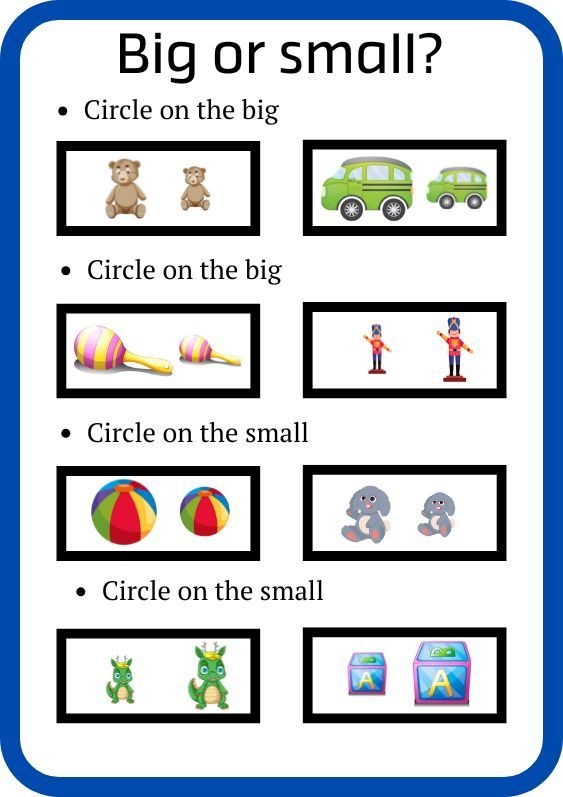 Cute worksheet for kids to learn about big and small objects in various shapes. Is It Big or Small? worksheet for Pre-K students.