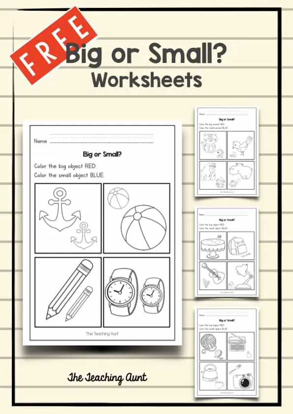 Colorful worksheet titled "Is It Big or Small?" designed for pre-K students to identify sizes. Engaging activity image for mixed operations learning in early childhood education.