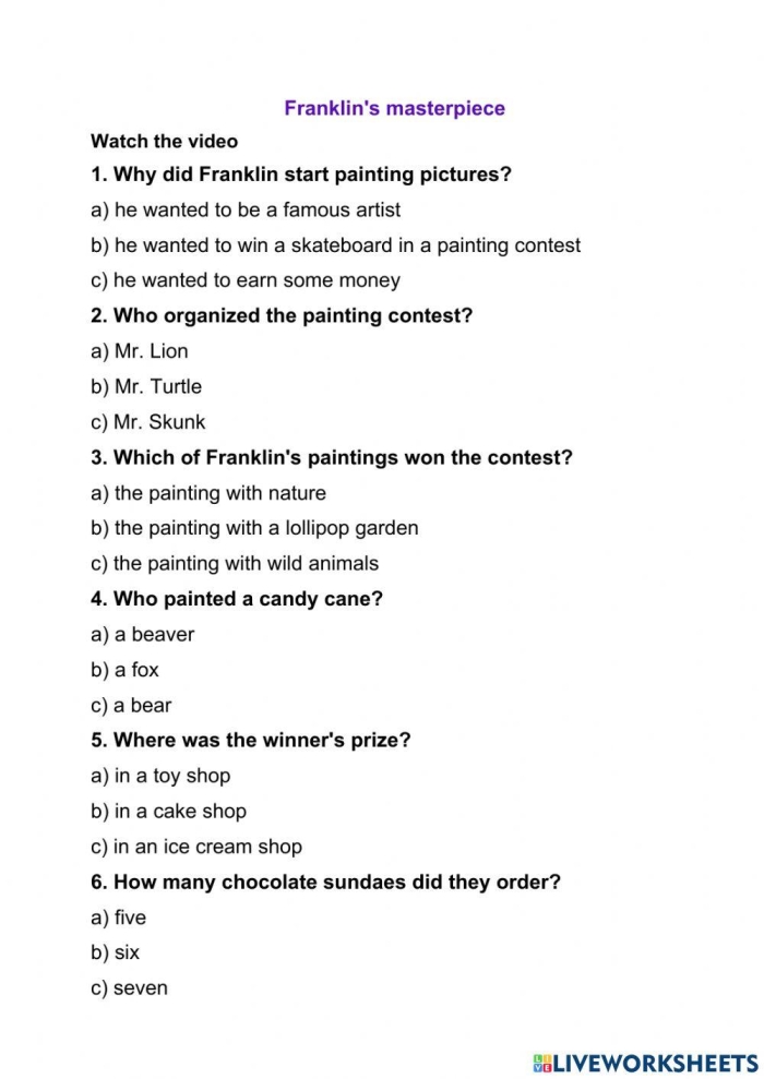 Sixth grade student worksheet featuring famous paintings and Italian Renaissance artists