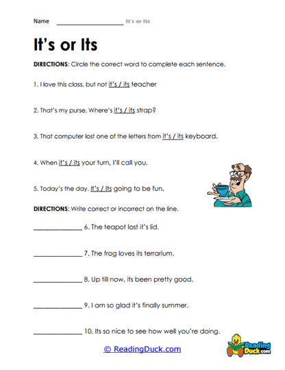 Worksheet for third graders to practice using its and it's correctly