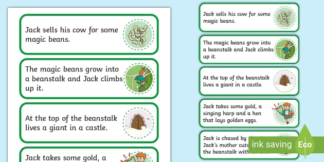 Jack and the Beanstalk story sequence worksheet for kids to organize their thoughts
