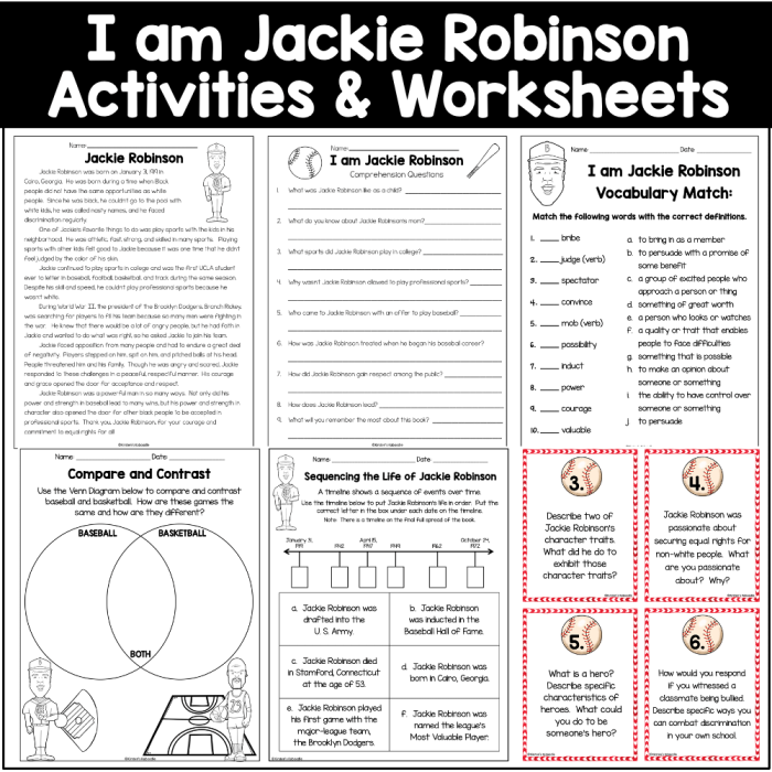Third grade student reading a biography worksheet about baseball legend Jackie Robinson
