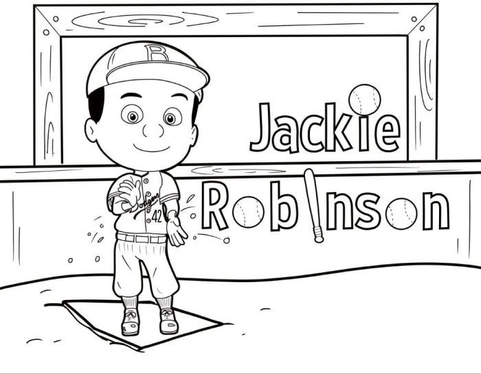Jackie Robinson Baseball Player Coloring Sheet for Pre-K Students 7 Jackie Robinson coloring page worksheet for preschool students showing a baseball legend