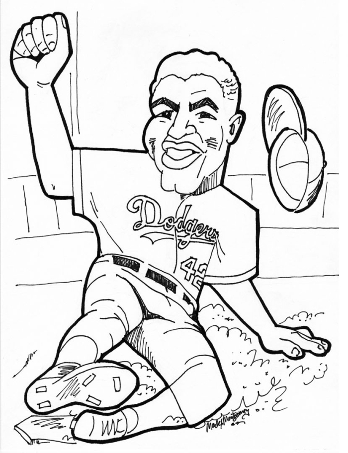 Jackie Robinson Baseball Hero Coloring Activity 19 Pre-K worksheet coloring page featuring an illustration of baseball legend Jackie Robinson