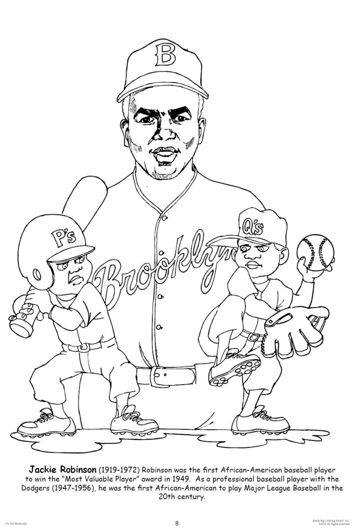 Preschool level Jackie Robinson coloring activity sheet 10 Jackie Robinson baseball player coloring page worksheet for preschool students
