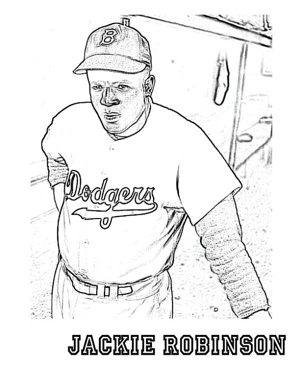 Jackie Robinson baseball player coloring activity for young students 14 Pre-K coloring page worksheet featuring Jackie Robinson in his baseball uniform 14