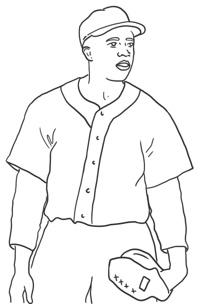 Jackie Robinson Baseball Pioneer Worksheet Image 3 Jackie Robinson coloring page showing the legendary baseball player for pre-kindergarten economics lessons