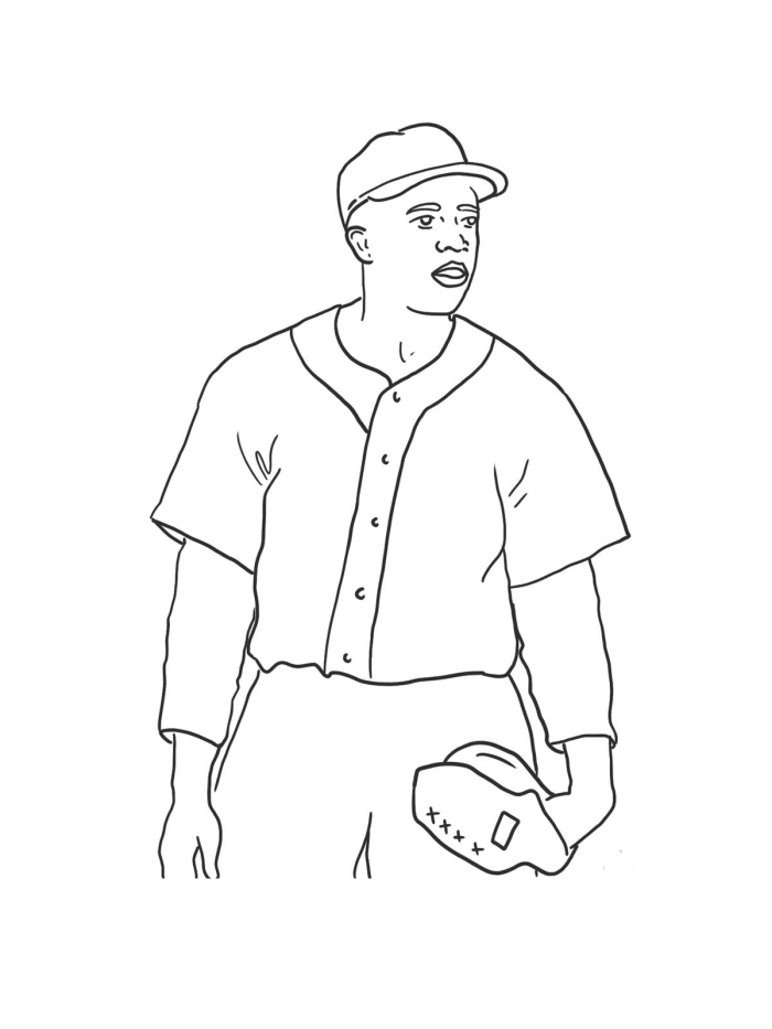 Jackie Robinson Baseball Pioneer Coloring Activity for Young Learners Jackie Robinson coloring page worksheet for pre-K students featuring the pioneering baseball player who broke barriers in sports